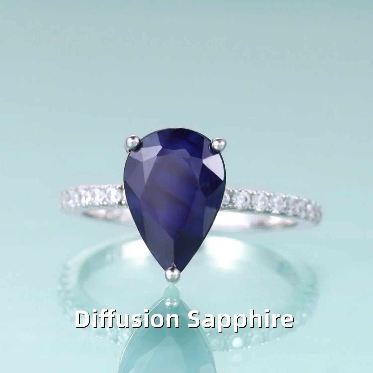 ArtistA KH067 Abiding Manufacturers Direct Sale 925 Sterling Silver Pear 8*12MM Sky Blue Nano Morganite Rainbow Quartz Solitaire Ring