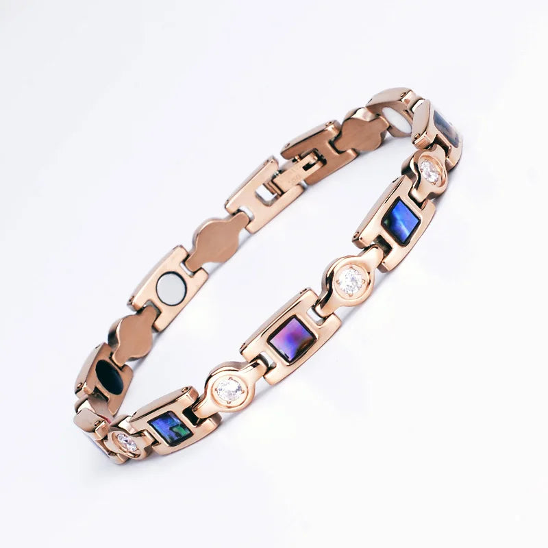 Aimgal Magnetic Health Bracelet Germanite & Abalone Shell with 3A Zirconia 316L Stainless Steel Wellness Jewelry