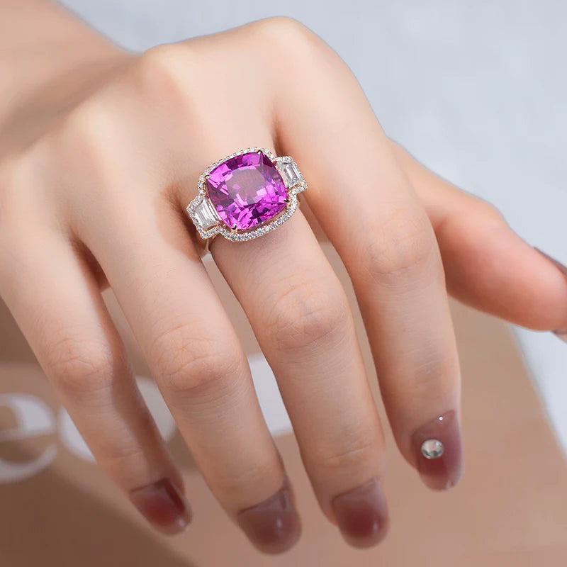 Messi Jewelry  MSR-805 14K Yellow Gold Lab Grown Pink Sapphire Gemstone Rings