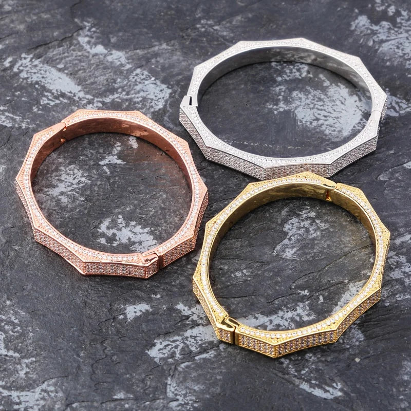 New Design Gold Silver Color Zircon Prong Setting Iced Out Brass Gold Plated Zircon Shiny HipHop Finger Bracelet Men Women Gifts