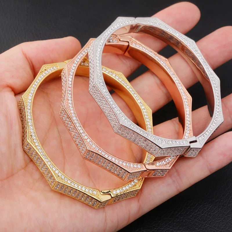 New Design Gold Silver Color Zircon Prong Setting Iced Out Brass Gold Plated Zircon Shiny HipHop Finger Bracelet Men Women Gifts