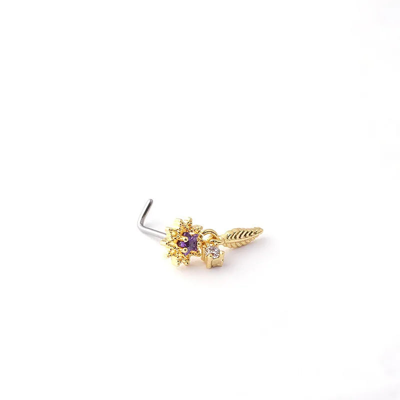 S&S 20G CZ Flower & Heart Nose Ring | Stainless Steel Piercing Jewellery