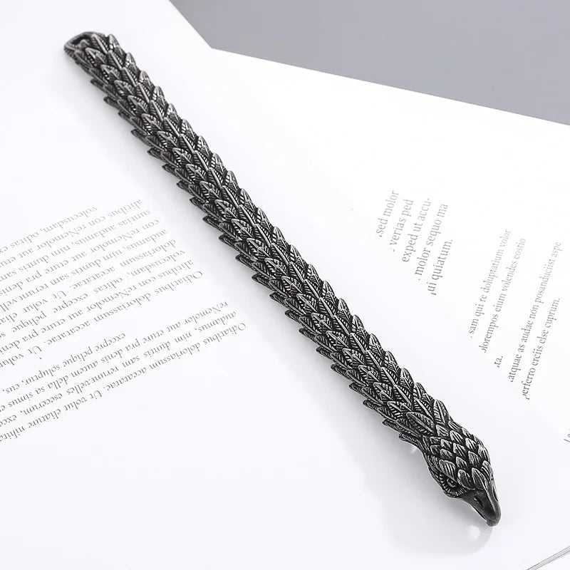 REBEL 220mm Men Punk Oxidized Black/Silver Stainless Steel Links Bracelet With Hawk Head Clasp