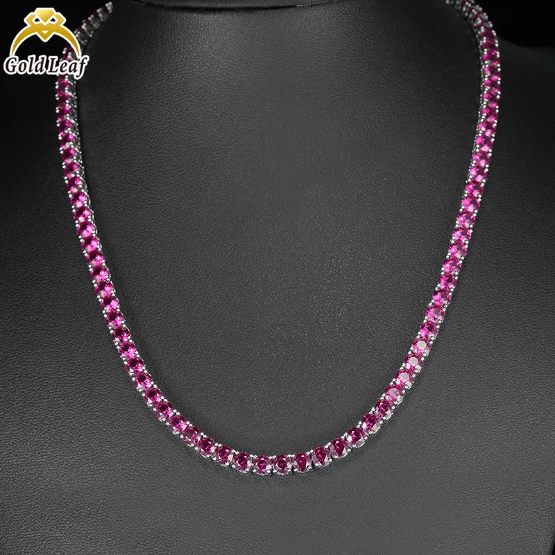 REDheart S&S Hot Sale Trendy Wedding Red Blue Green Four Claws Tennis Bracelet & Necklace Set 925 Sterling Silver White Gold Plated