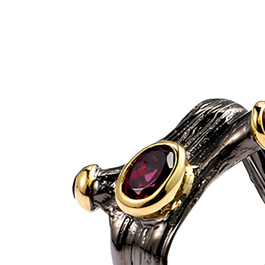 Retro Italy Garnet Stone Silver Ring Costume Jewelry Ring