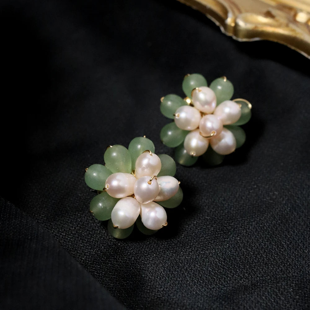 Natural Freshwater Pearl Natural Stone Flower Earrings Korean Style Women Luxury Jewelry Fashion Ladies and Girls Gift GE1588