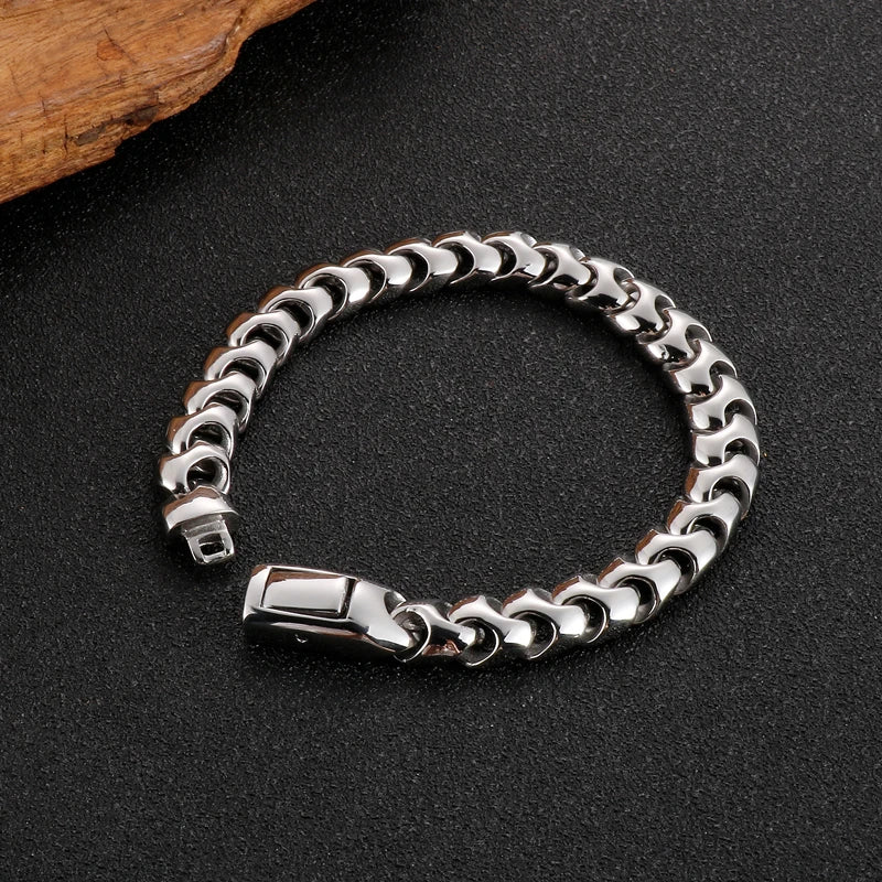 VIKING Mens Hip-Hop Snake Bone Link Bracelet – Silver Stainless Steel