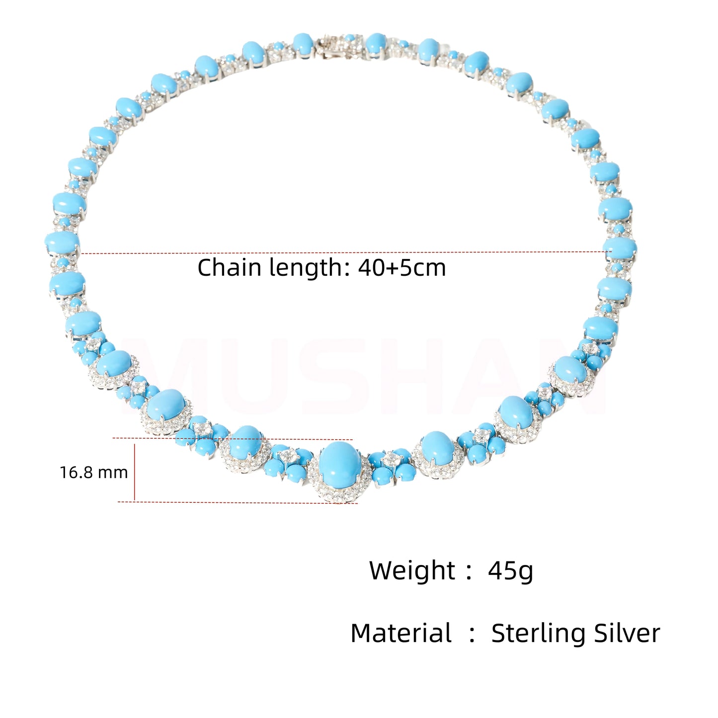 MUSHAN Fine Jewelry Factory 925 Sterling Silver Chain Necklaces Luxury Designer High Carbon Diamond and Turquoise Charm Necklace
