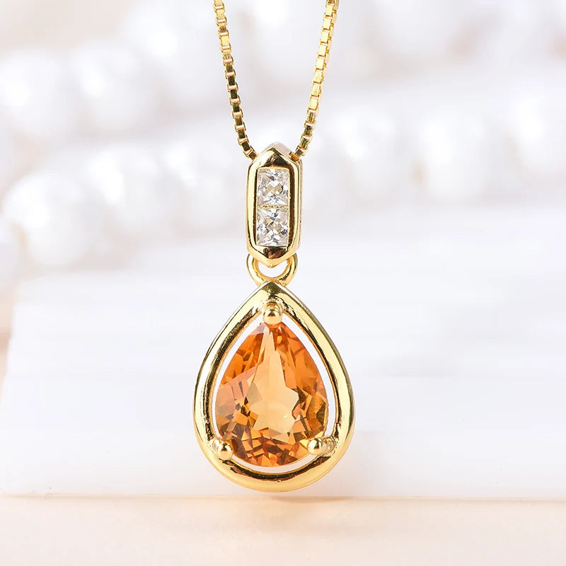 Gioiellieri Factory Supply High Quality 925 Sterling Silver Women's Natural Citrine Choker Pendant Necklace Rhodium Plated Luxury Everyday