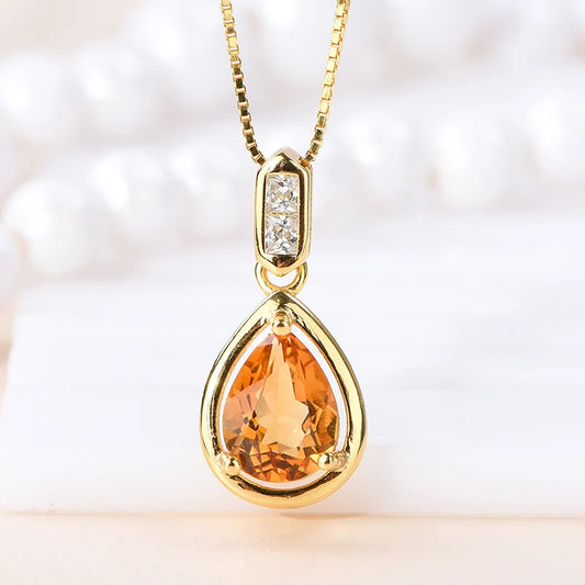 Gioiellieri Factory Supply High Quality 925 Sterling Silver Women's Natural Citrine Choker Pendant Necklace Rhodium Plated Luxury Everyday