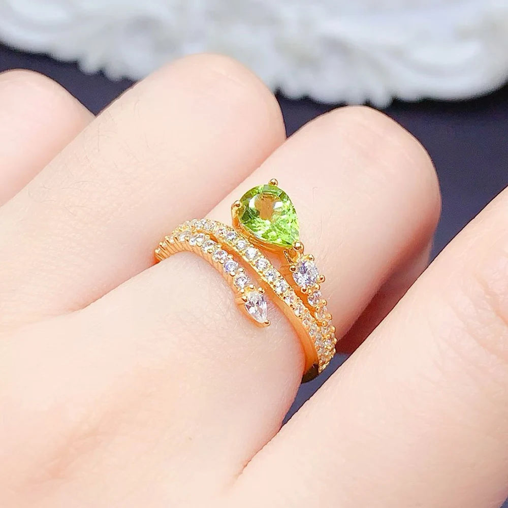 Gioiellieri Quality 925 Sterling Silver Gemstone Ring Pear Cut Natural Crystal Rhodium Plated Luxury Couple Ring Prong Setting
