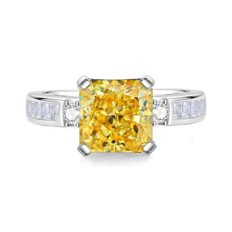 Trendy 925 Sterling Silver 5A 8A Yellow Cubic Zirconia Ring for Women Engagement Promise Bride Rings Customized Jewelry Supplies