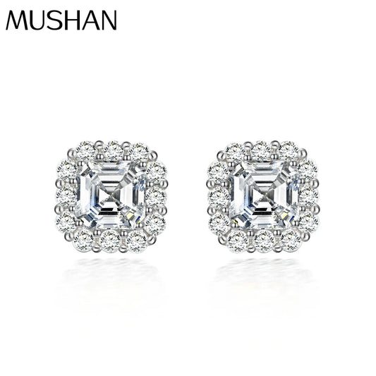 MUSHAN Jewelry Factory 925 Silver 2Carat Square High Carbon Diamond Stud Earrings 7*7 European and American Retro Style Earrings