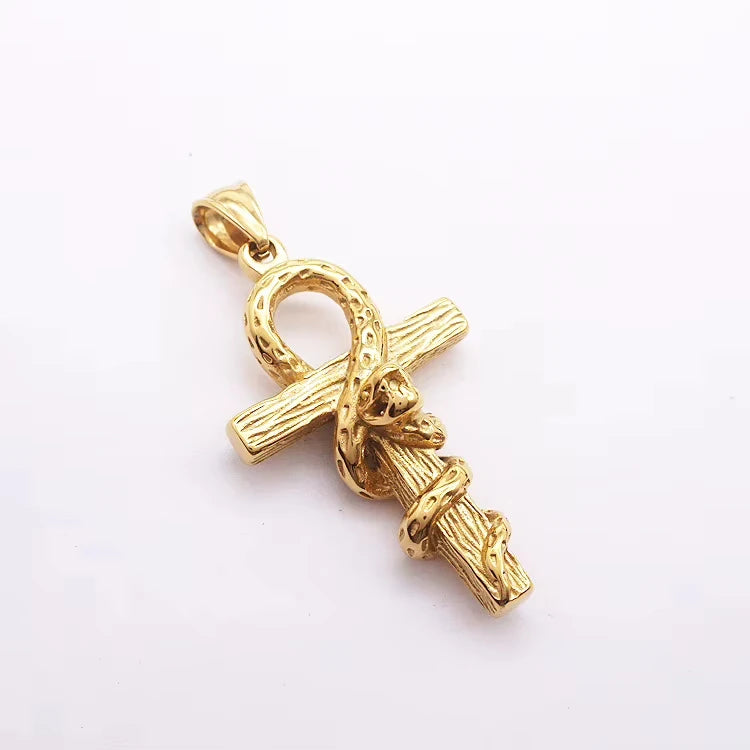 Religious Ankh Cross Snake Totem Non Anti Tarnish Free Waterproof Stainless Steel Pendant Fashion Jewelry Necklace Men Wholesale
