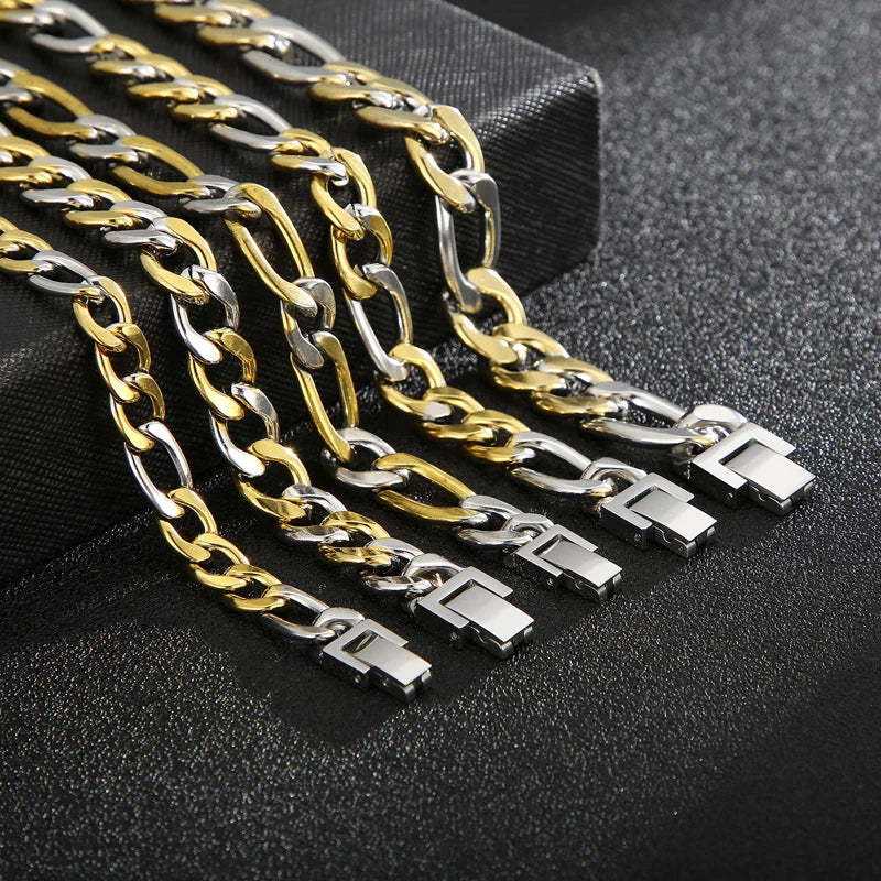 KALEN Mens 210/200mm Silver and Gold Stainless Steel Hip-hop Link Bracelets