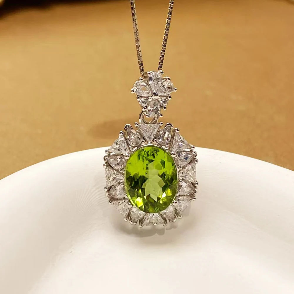Gioiellieri High Quality Rhodium Plated S925 Silver Luxury Amulet Necklace Natural Heart Cut Peridot Women Yashiman Brand Third Party