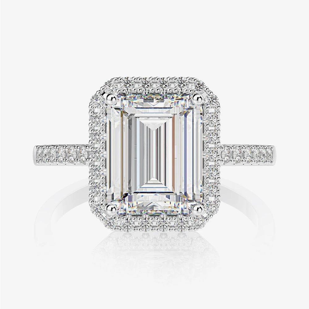 MuShan Jewelry Factory Small Cube Sugar 8*10 High Carbon Diamond Women Ring 4ct Luxurious Group Set 925 Sterling Silver Ring
