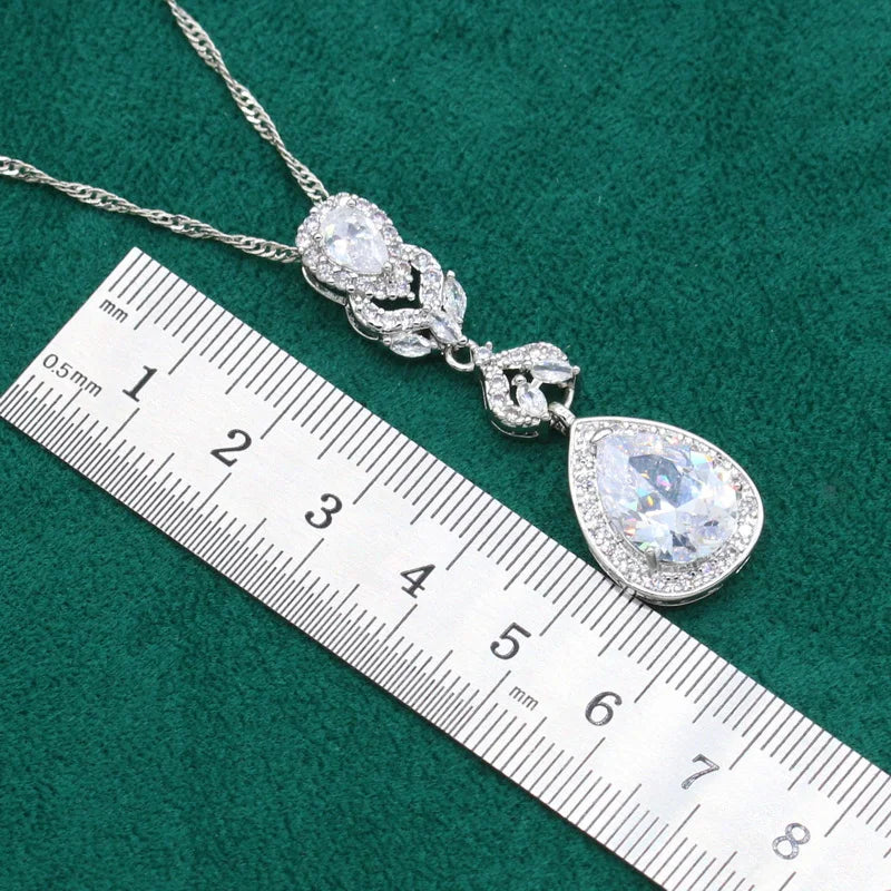 XOTICA Women's Vintage Silver Jewelry Set White Zircon Bracelet Earrings Necklace Pendant Ring for Halloween Christmas Gift
