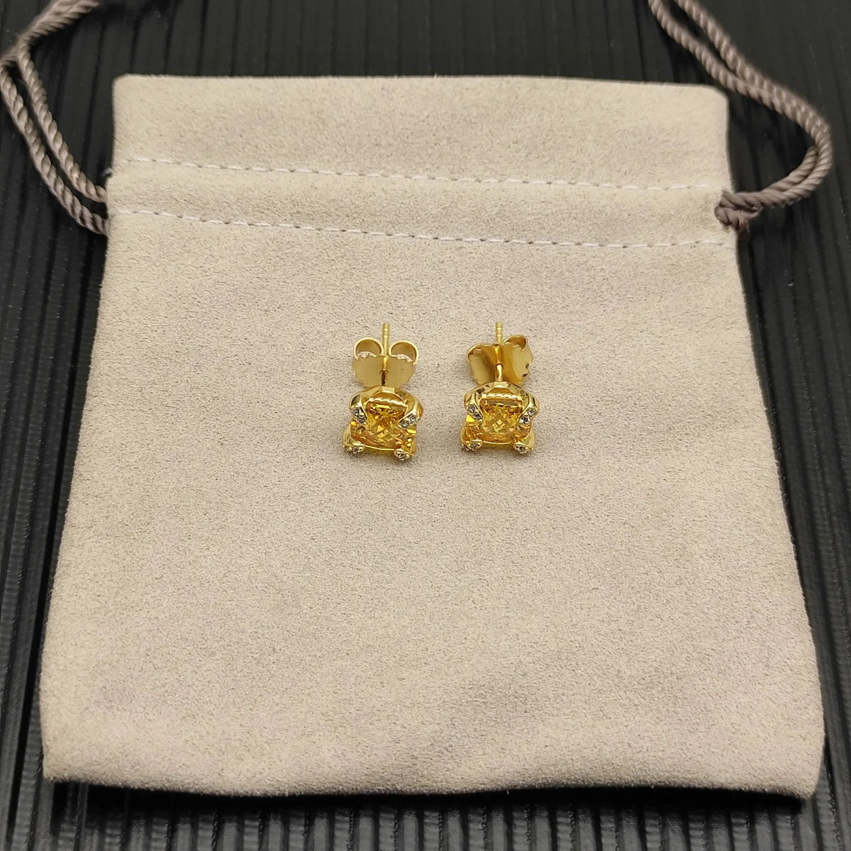 Gemfiori DY High-Quality Silver-Plated 8mm Four-Prong Diamond Earrings. Gold-Plated 8mm Colored Gemstone Earrings. Jewelry.
