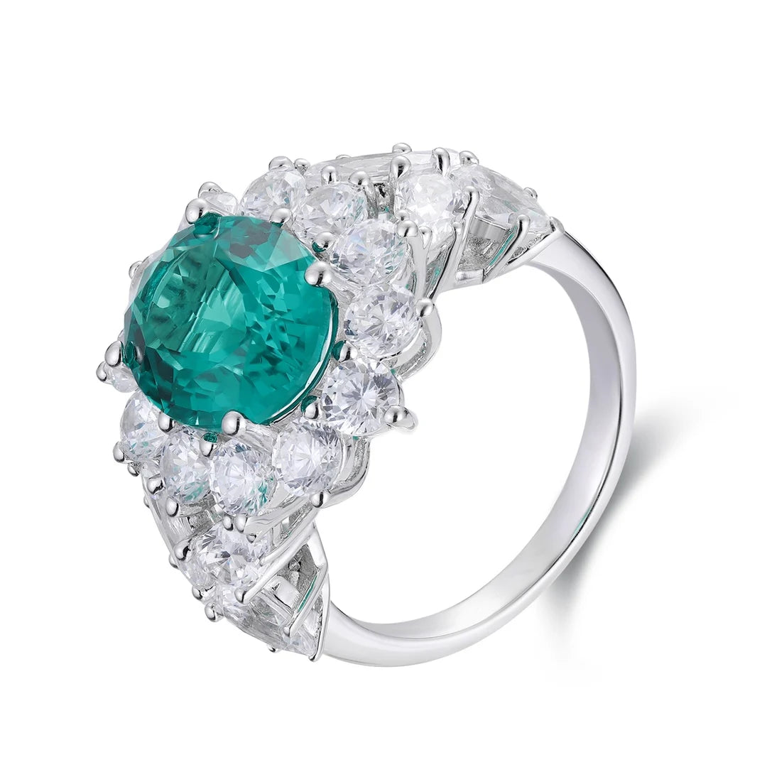 Gemfiori Jewelry Trendy High Quality S925 Silver Cultivated Emerald Ring Unisex Engagement Ring for Wedding Party or Gift