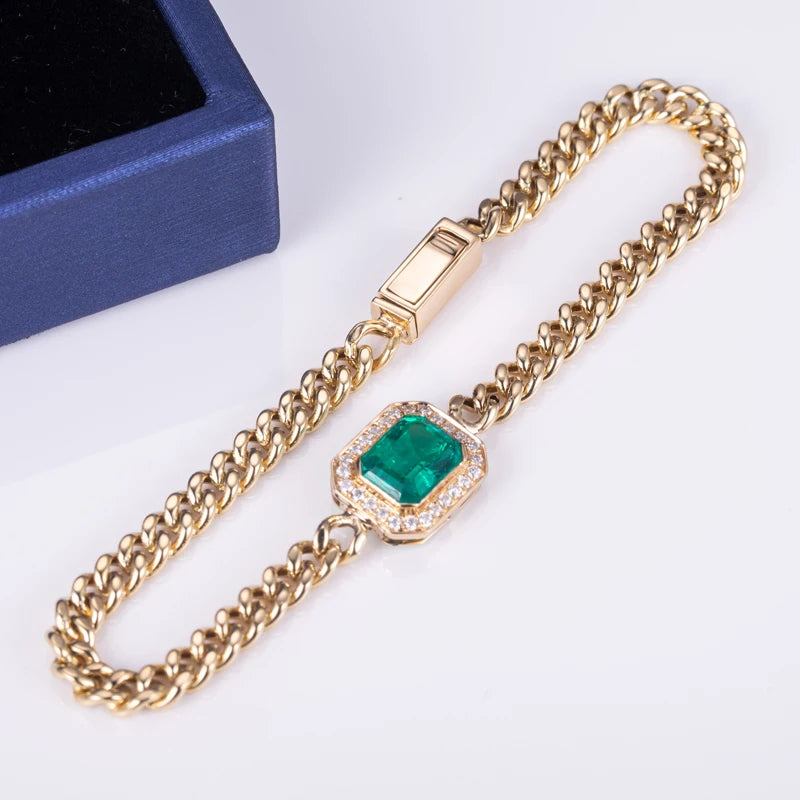Messi Jewelry  MSB-511 10K 14K 18K Yellow Gold Custom Jewelry Moissanite Lab Grown Emerald  Bracelet