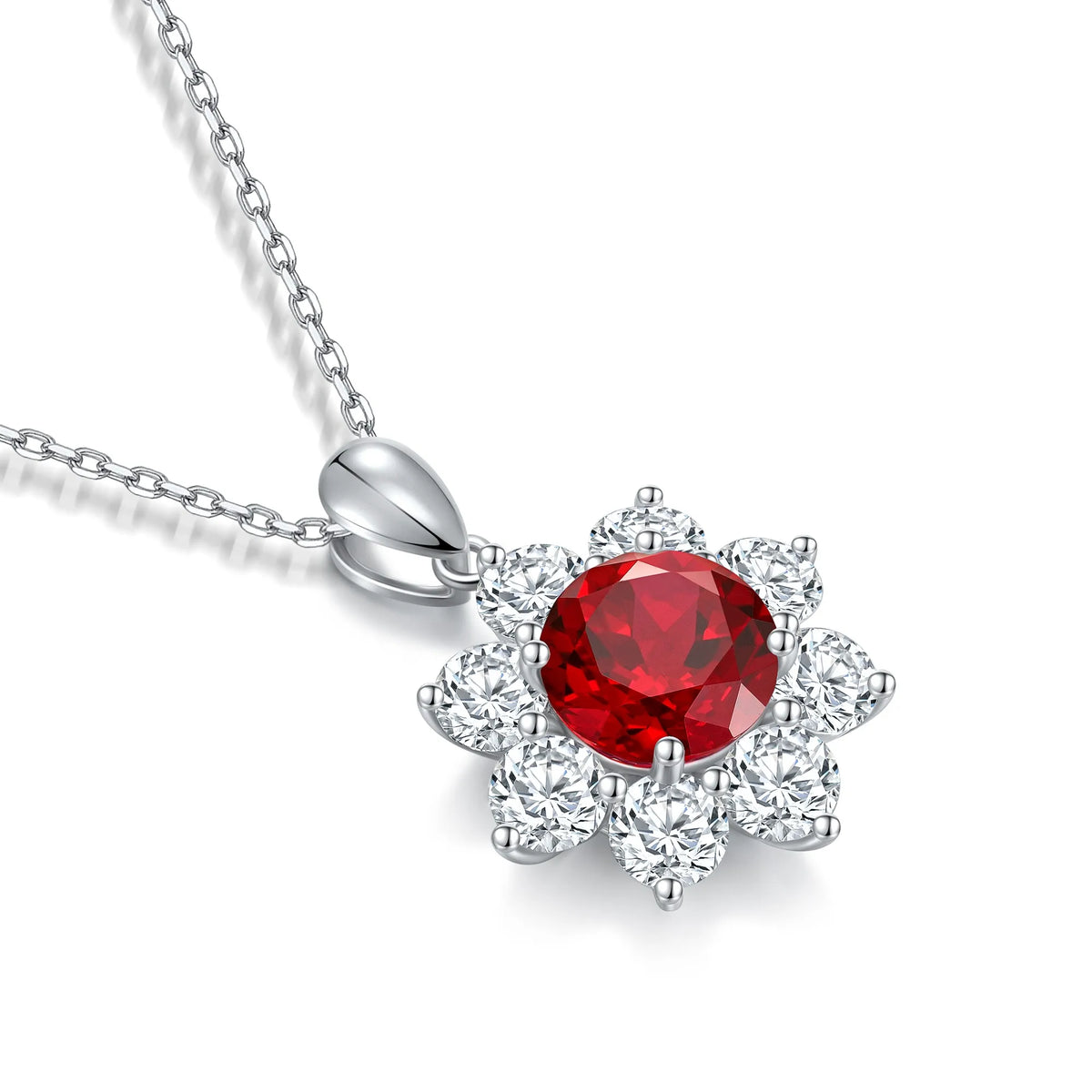 Gemfiori Anster 925 Sterling Silver High-quality Cultivated Ruby Necklace - Suitable for Parties or As a Gift