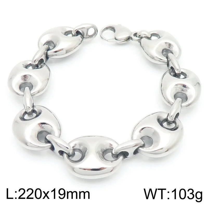 KALEN Unisex Fine Jewelry Fashion Bracelets Punk Stainless Steel Vintage Pig Nose Links Bracelet Women