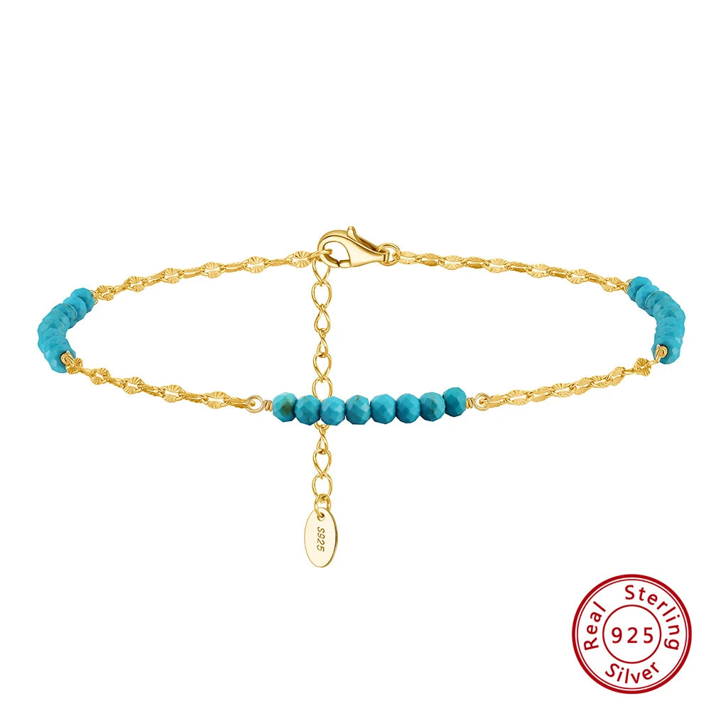 RINNTIN SA85 High Quality Anklet Jewelry 14K Gold Plated Water Wave Chain Turquoise Beaded Charms Leg Chain Anklets
