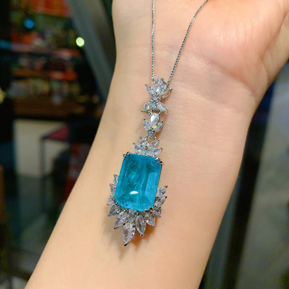 Gemfiori High Quality Luxury Vintage Flower Square Gemstone Design Drop Earring Ring Necklaces Brass Platinum Plated Wedding Jewelry Set