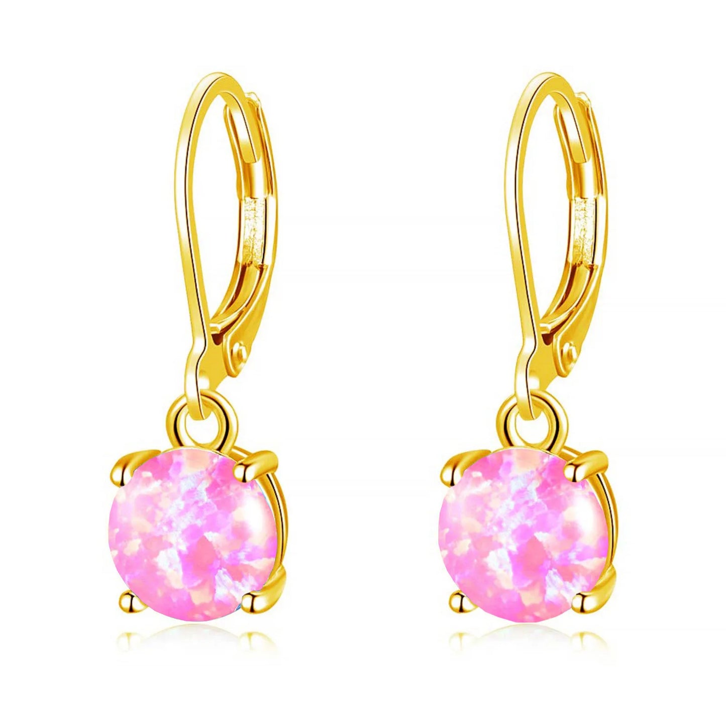 Aobao Geometric Opal Stud Earrings Silver Plated Brass Bohemian Christian Gift