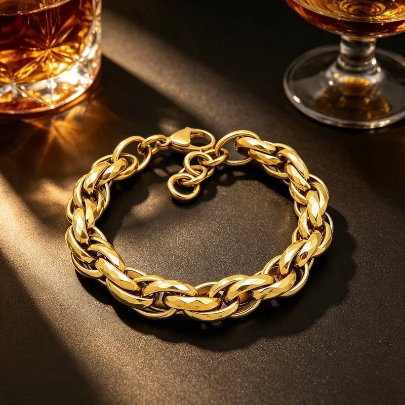 VIKING Hammered Twisted Rope Chain Bracelet – 304 Stainless Steel Men's 11mm Hip Hop Bangle