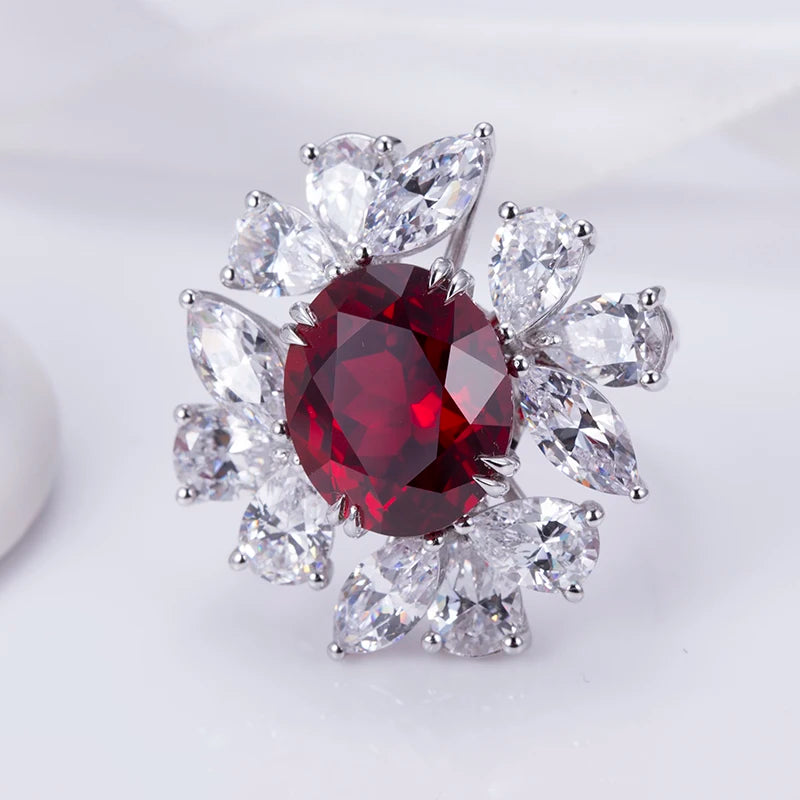 Messi Jewelry MSR-953 Lab Created Ruby  S925  Oval Ring Fashion Design Engagement Ring  Wedding Band Classic Diamond Gift Band