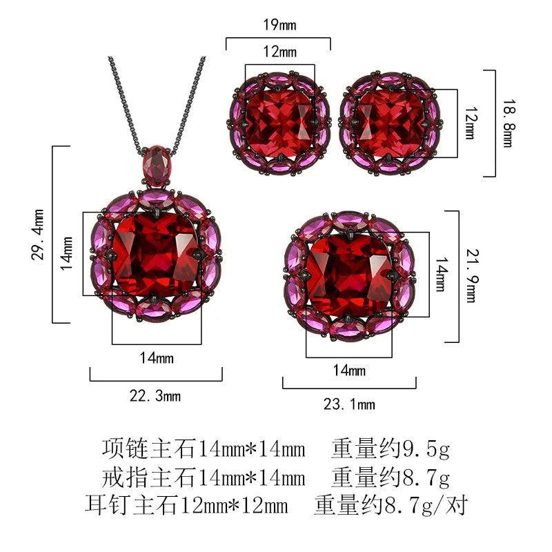 REDheart Electroplated Black Inlaid Pearl Flower Design Women's Trendy Activity Ring Simulation Square Texture Necklace Pendant Set