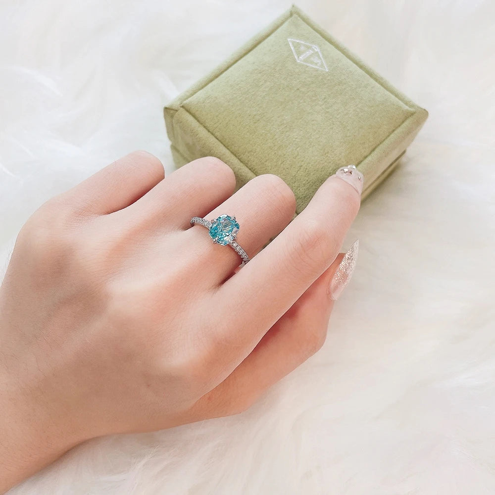 MuShan Jewelry Factory 925 Silver Ring 1.5 Carat Cushion Shaped 6.5*7.5 High Carbon Diamond European and American Women Ring