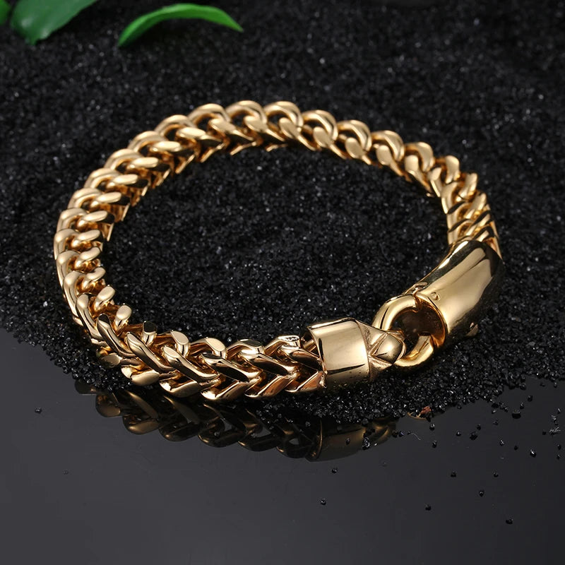 KALEN Fashion Jewelry Stainless Steel 18K Gold Links Chain Bracelet for Men