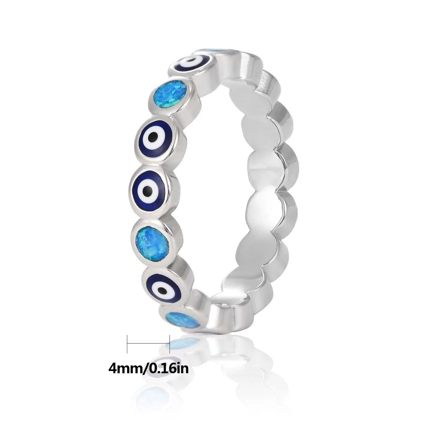 Mystical  Ring | Blue Iridescent Gem & Contrast Pattern Band | Bold Protective Jewelry for Daily & Party Style