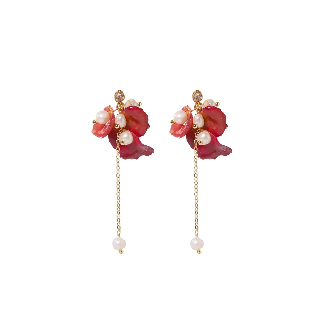 Natural Freshwater Pearl Drop Gum Petal Earrings Korean Style Women Luxury Jewelry Fashion Ladies and Girls Gift GE1520