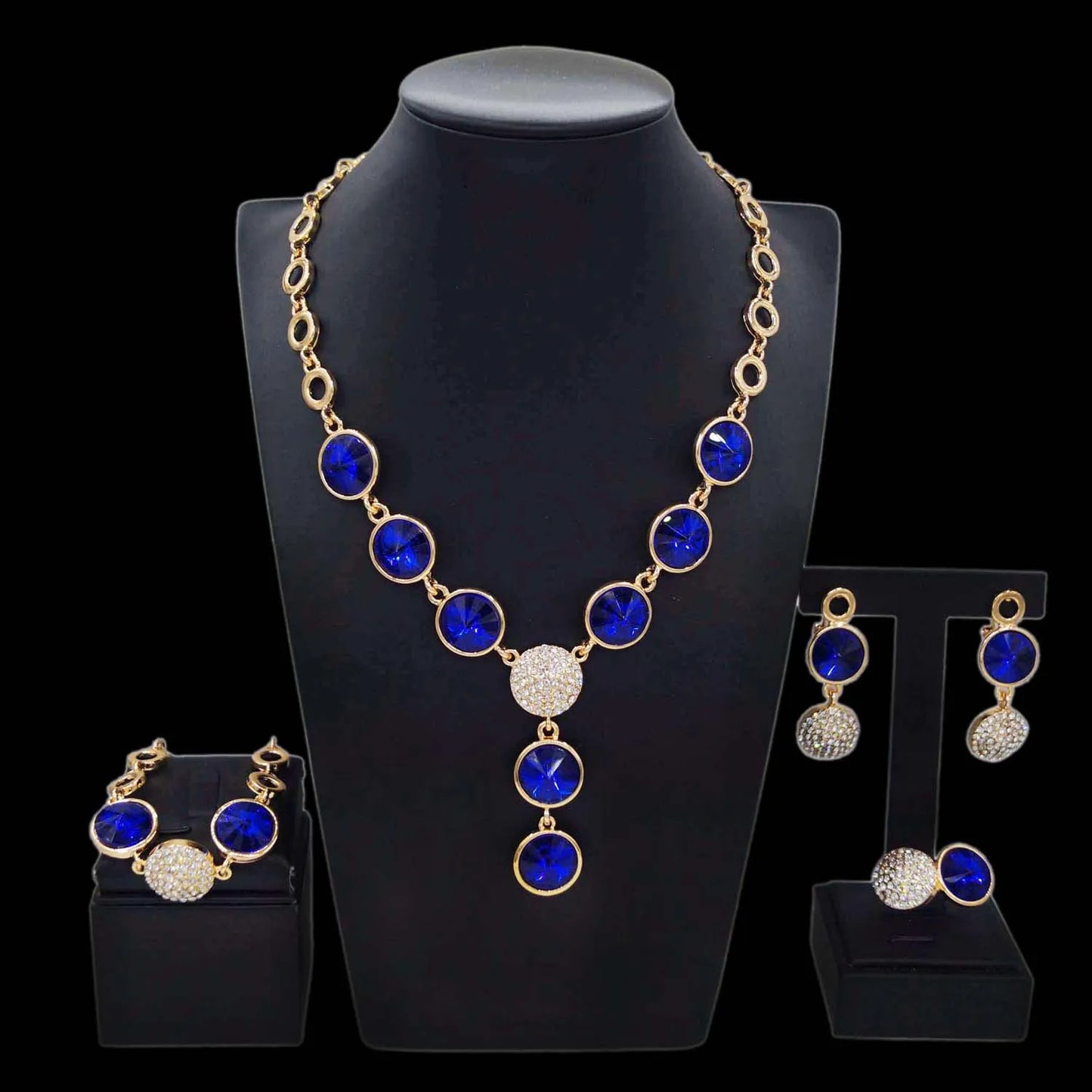 Zhuerrui Hot Selling Gold Plated Jewelry Set Blue Red Bead Necklace Bracelet Jewelry Sets Beautiful High-end Luxury HA20059