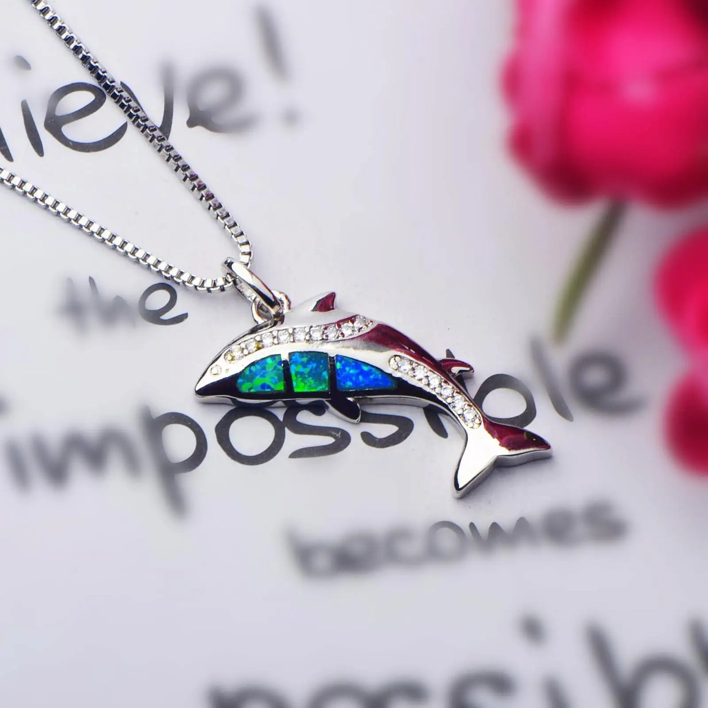 Trendy Dolphin Shape Necklace Aobao Accent Inlaid Pendant Fashion Jewelry