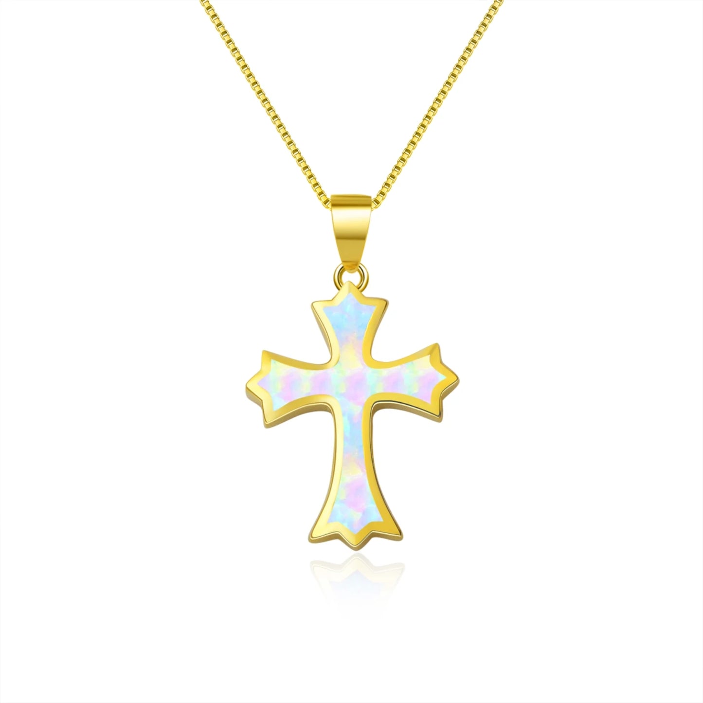 Cross Pendant Necklace Aobao Opal Inlaid Fashion Jewelry