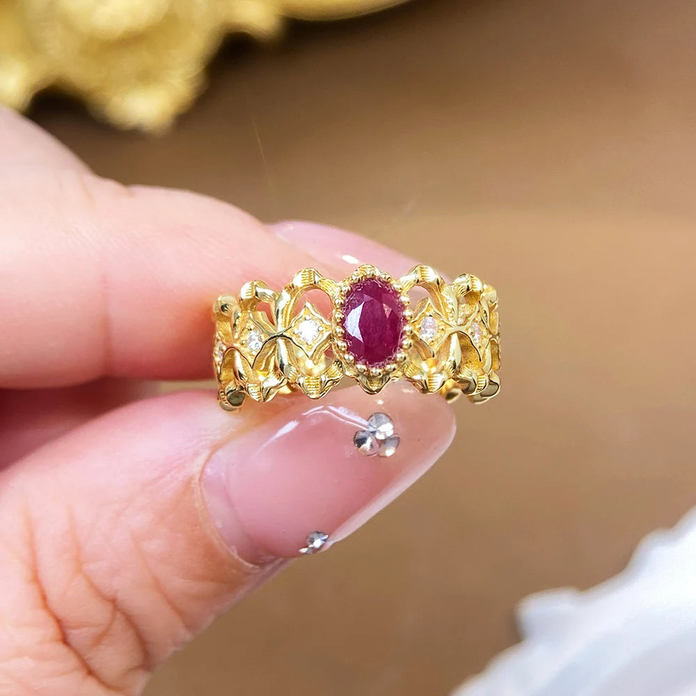 Gioiellieri Natural Red Ruby Ring with S925 Sterling Silver 925 Stamped for Women Luxury Earth Mined Fine Jewelry Anniversary Gift Band