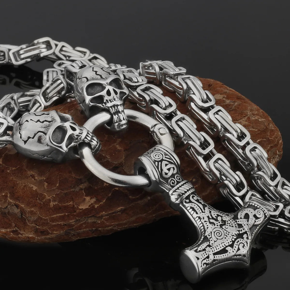 Wholesale Men's Stainless Steel Punk Pendant Necklace Gold Plated Thor Hammer Mjolnir for Mens Jewelry