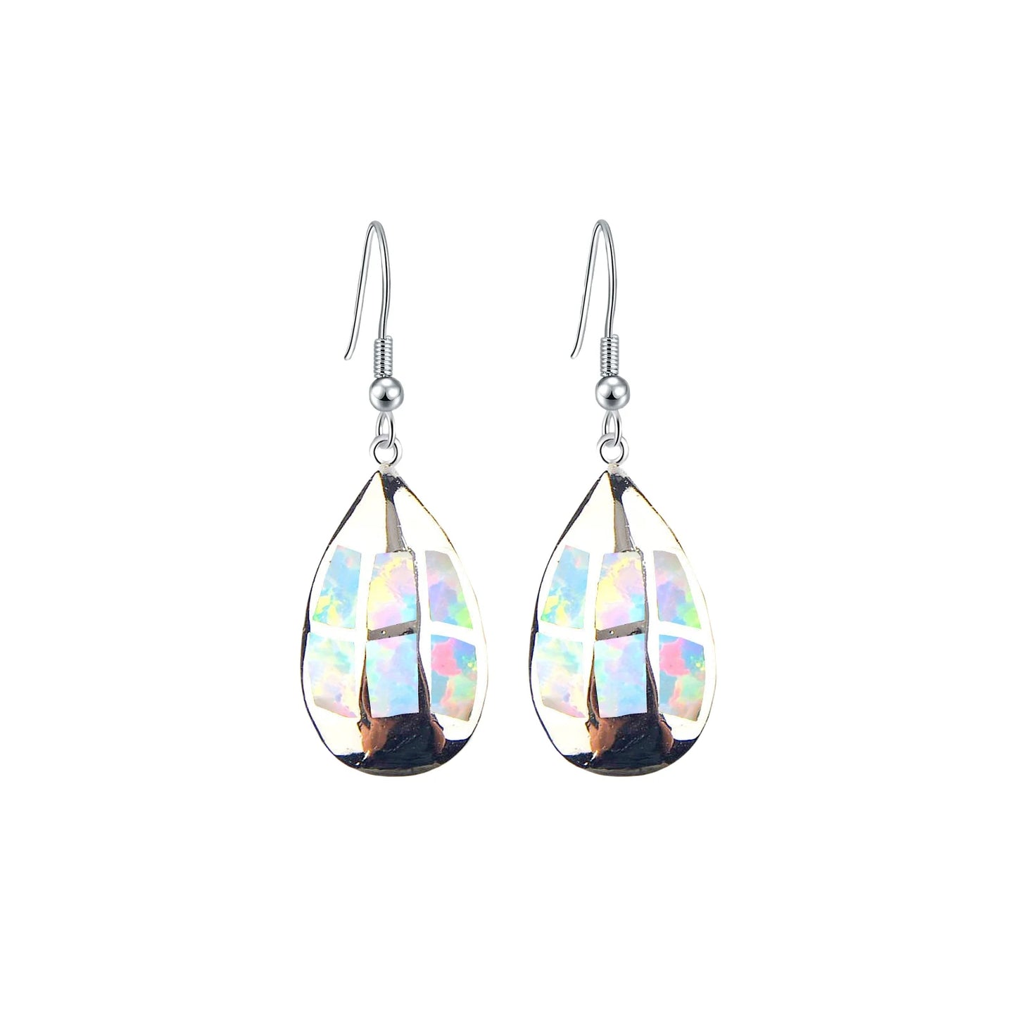 Patchwork Teardrop Opal Drop Earrings - Iridescent Opal Mosaic Design | Artistic Daily Jewelry Bulk Gifts