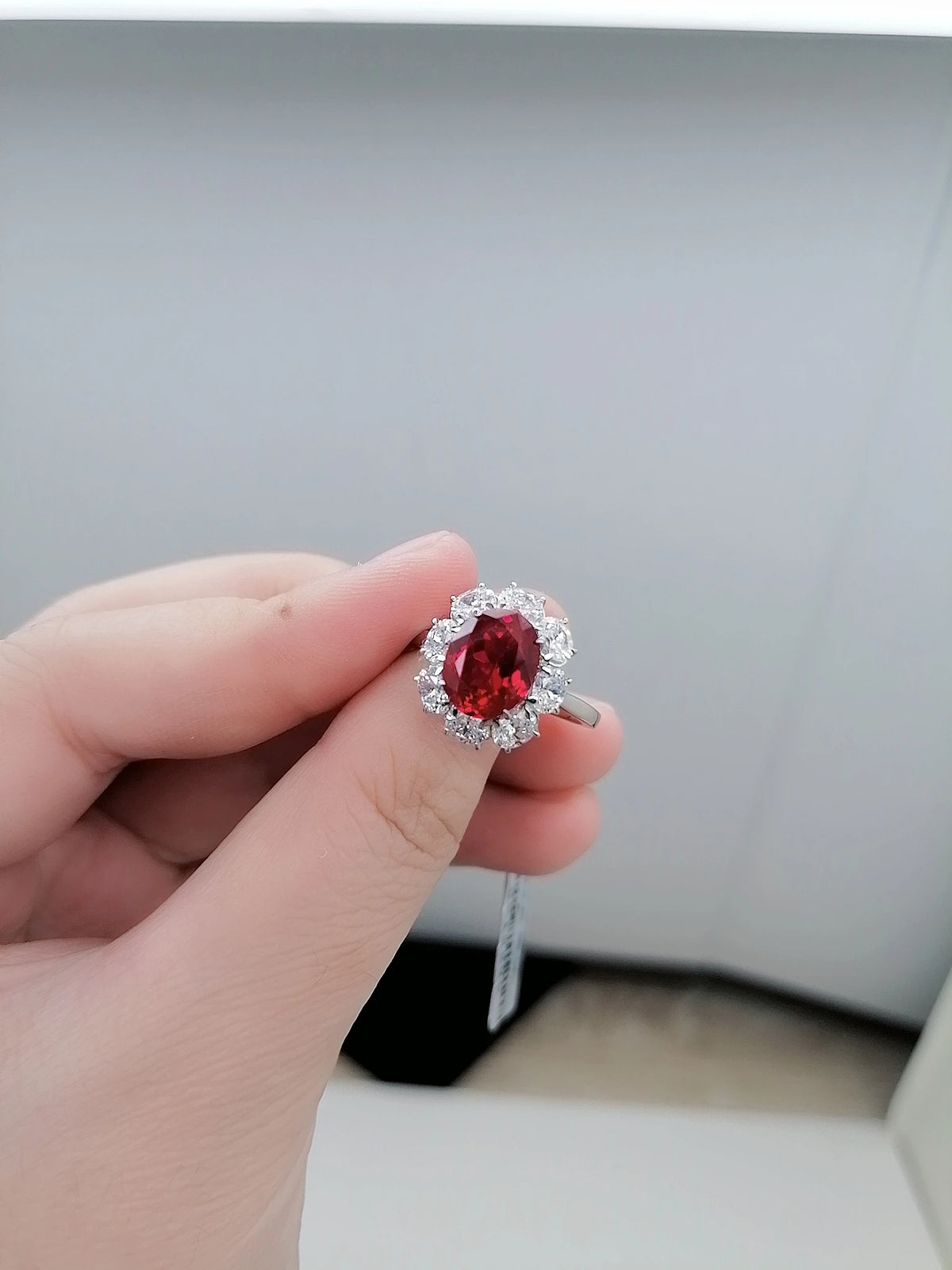 Gemfiori Classic Lab Grown Ruby Oval Cut Prong Setting Engagement Wedding Rings Sterling Silver 925 Jewellery Party Christmas Gift Ideas