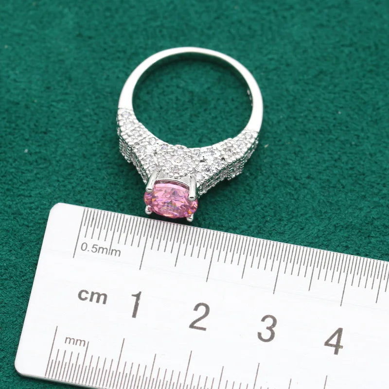 Classic Pink Zircon Silver Jewelry Ring Customizable Ladies Wedding Party Gift for Engagement