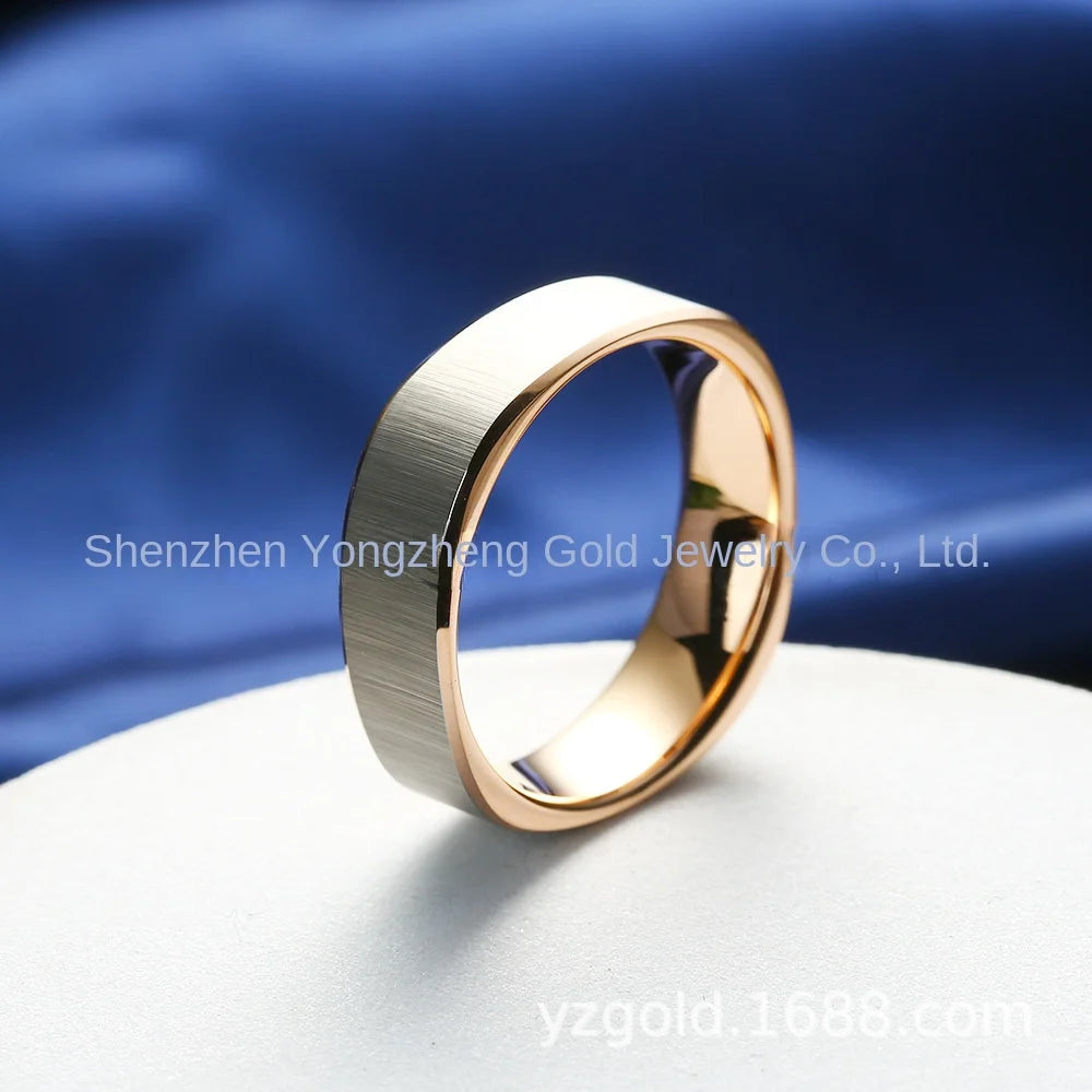 TG 7MM Rose Gold Plated Tungsten Carbide Square Design Wedding Band Ring Simple and Stylish Unisex US Size 6-13