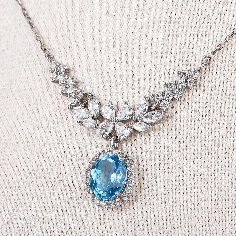 Gioiellieri Natural Topaz Oval Cut 925 Sterling Silver Rhodium Luxury Women's Necklace High-end Customized Solitaire Pendant Claw Setting