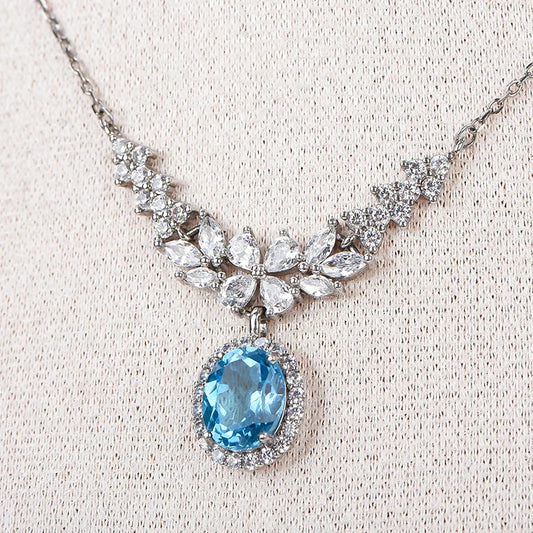 Gioiellieri Natural Topaz Oval Cut 925 Sterling Silver Rhodium Luxury Women's Necklace High-end Customized Solitaire Pendant Claw Setting
