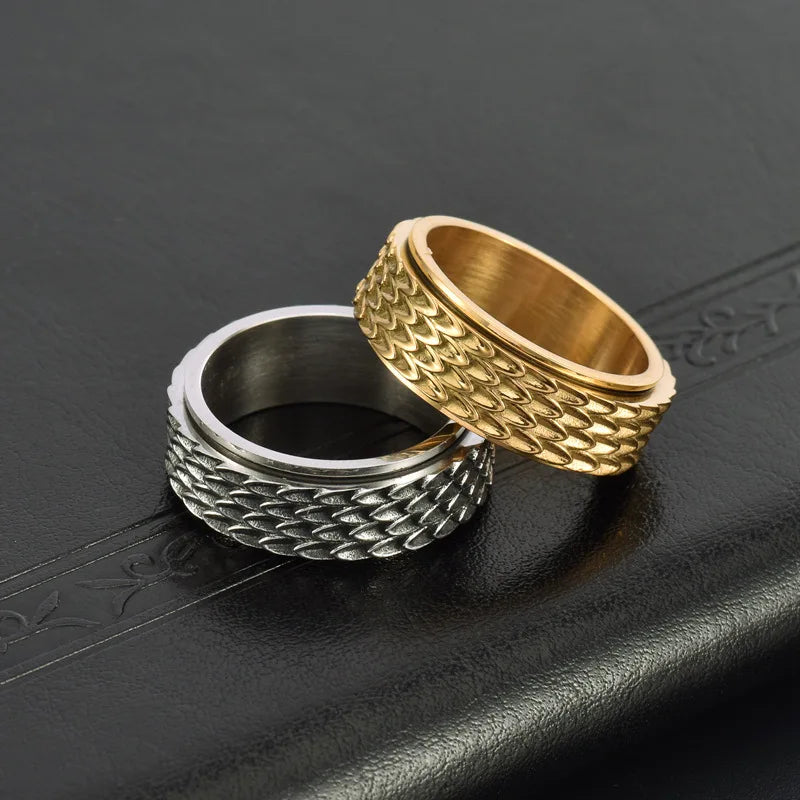 REBEL Viking Dragon Scale Rotatable Spinner Ring Fashion Men's Stress Relief Ring Jewelry