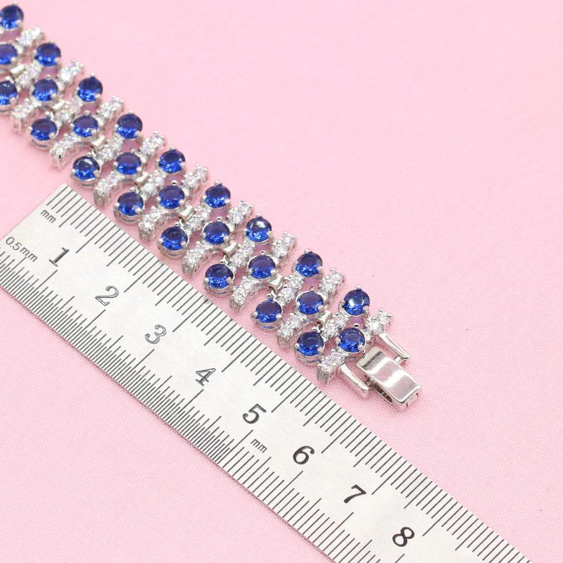 XOTICA New Design Royal Blue Zircon Stone Necklace Set Silver Color Wedding Jewelry Earrings Ring Bracelet Gift Box for Party Occasions